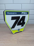 Custom Husqvarna motocross number plate LED sign with personalized rider number and name