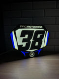 Custom motocross number plate LED sign with personalized rider number and name