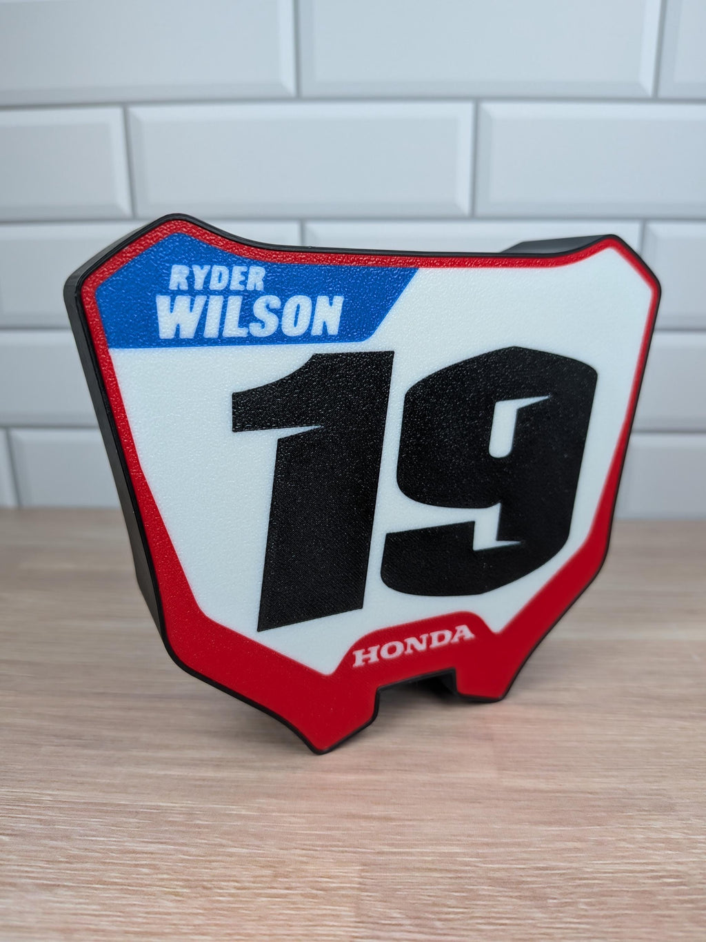 Custom Honda motocross number plate LED sign with personalized rider number and name