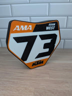 Custom KTM motocross number plate LED sign with personalized rider number and name