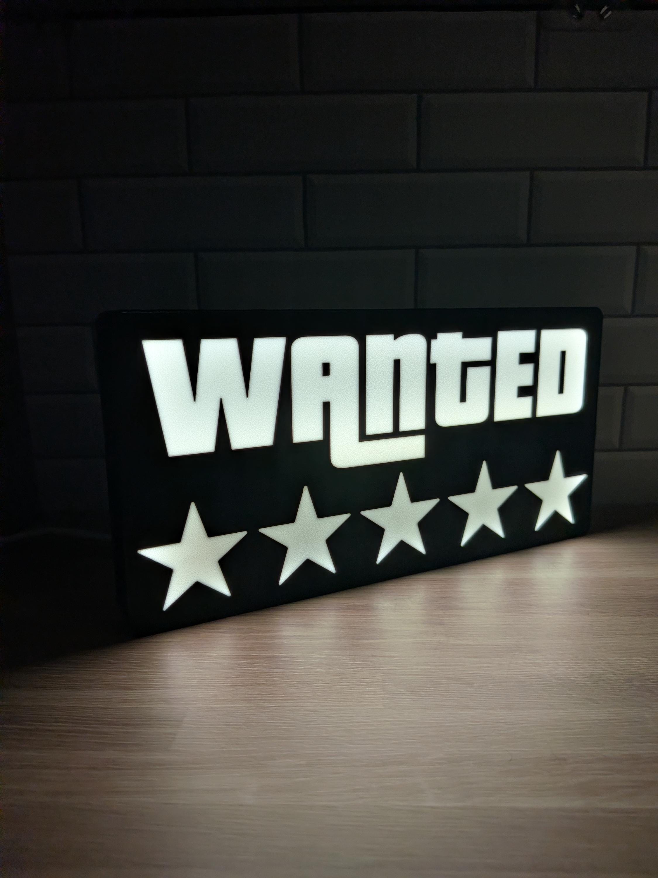 5-Star Wanted Level LED Sign – 3D Printed Gamer Room Decor
